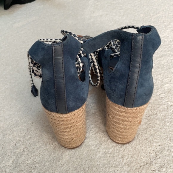 Tory Burch Navy Blue Espadrille Wrap Up Wedges - Picture 4 of 6